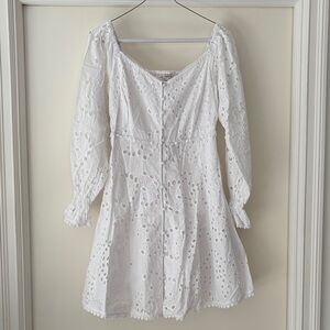 Guess White Long Sleeve Eyelet Dress